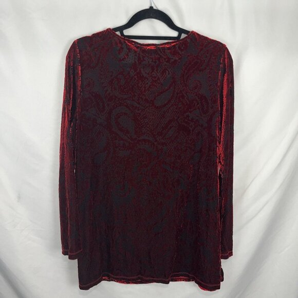 Alison Daley Red Velvet and Black Mesh Fairygoth Holiday Blouse Womens Size L - Picture 5 of 8
